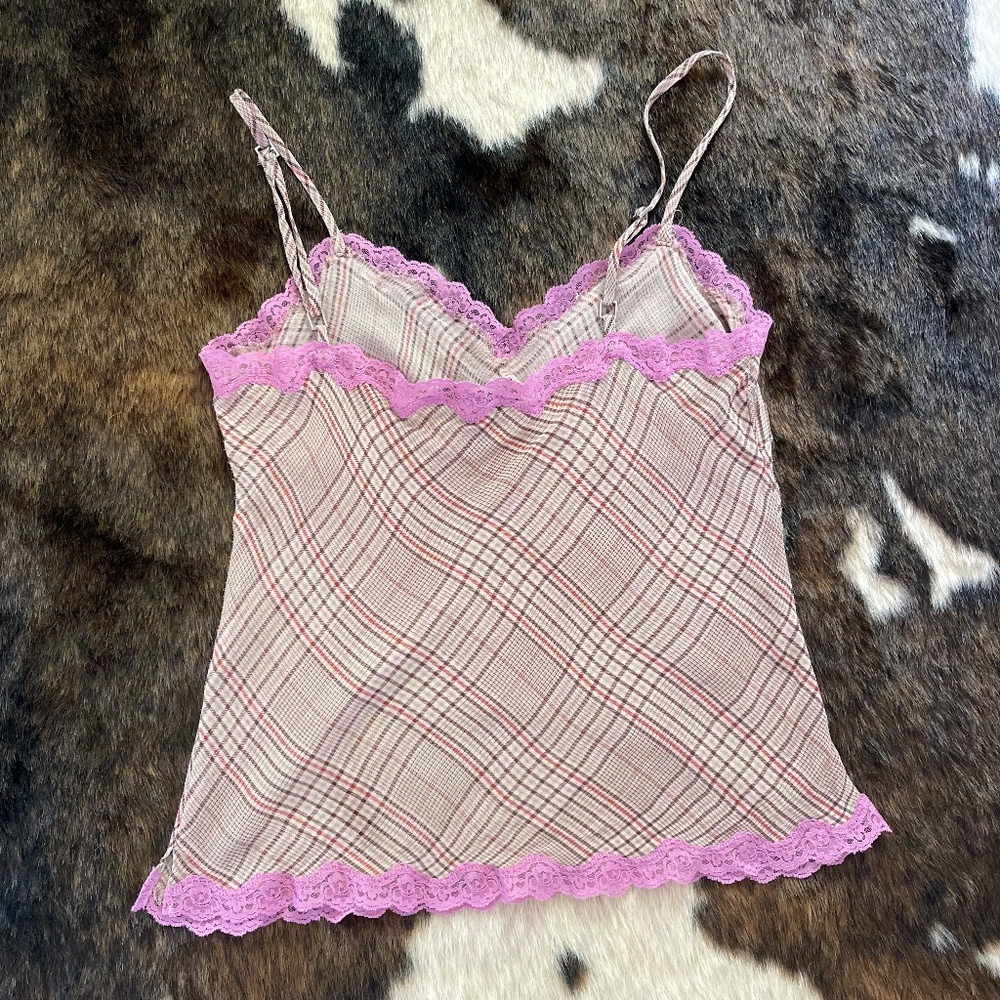 plaid and lace tank top - Picture 2 of 3